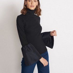 STAUD bell sleeve navy kiku turtleneck top